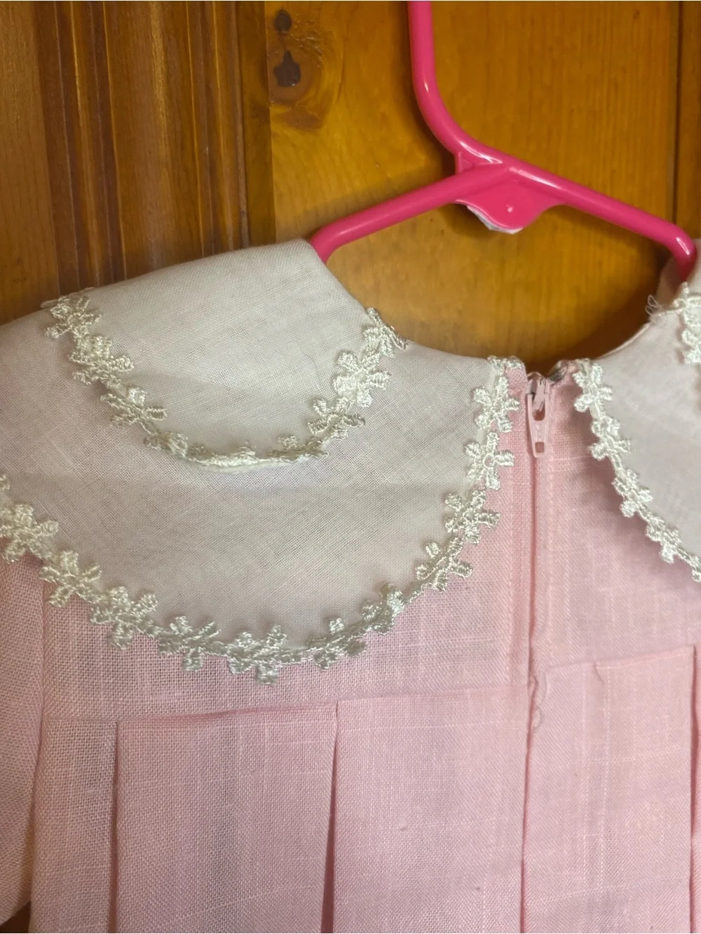 C.I. Castro Pink Girls Pleated Dress with White Lace Collar
